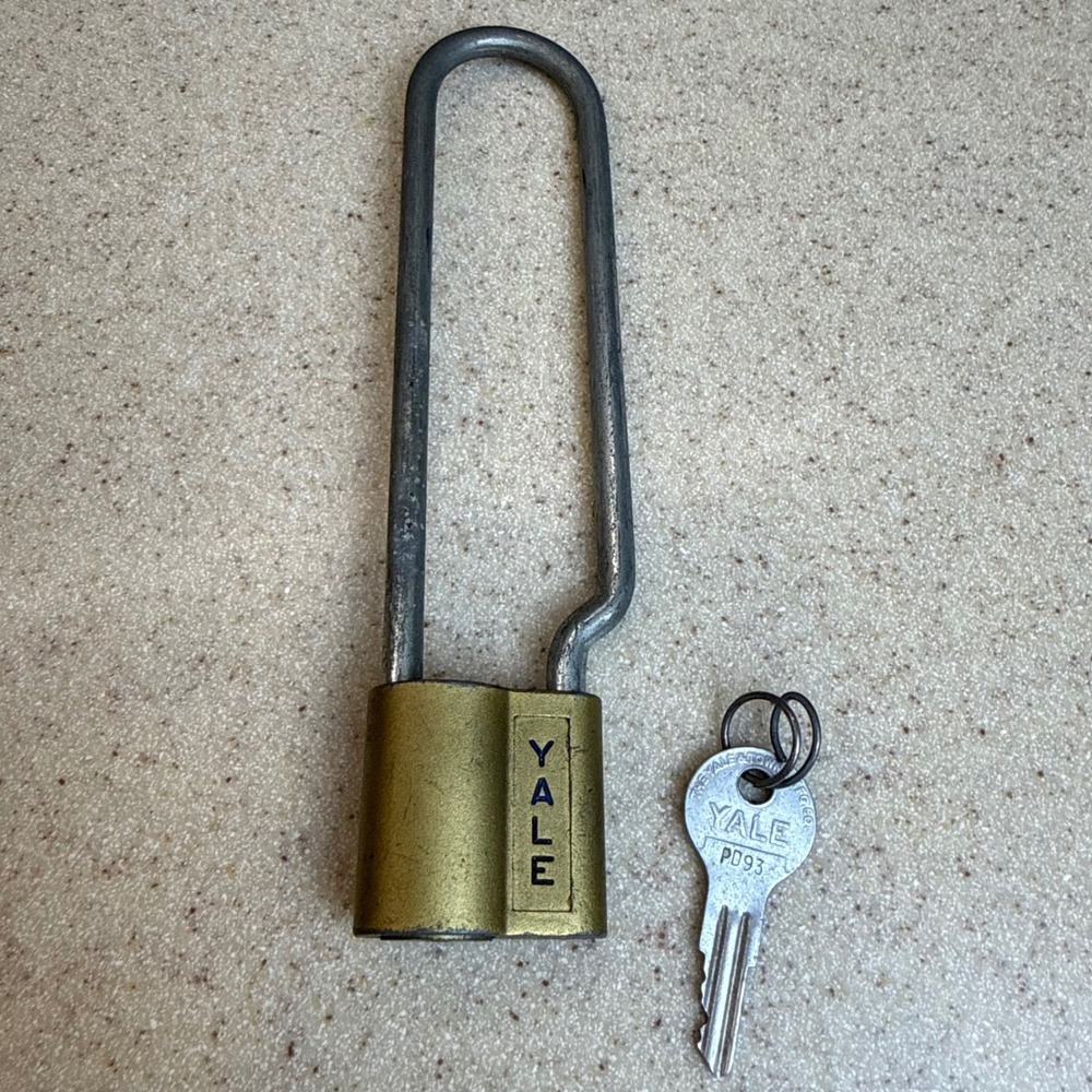 Vintage Yale Brass Bike Lock w/ Key 7" Long Shackle Made in USA PD93 PadLock